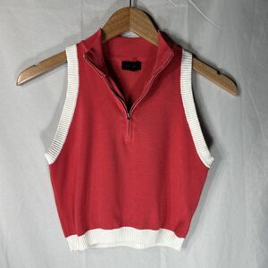 36 Points Size Large 1/4 Zip Sleeveless Cropped Knit Tennis Top Athleisure Brick